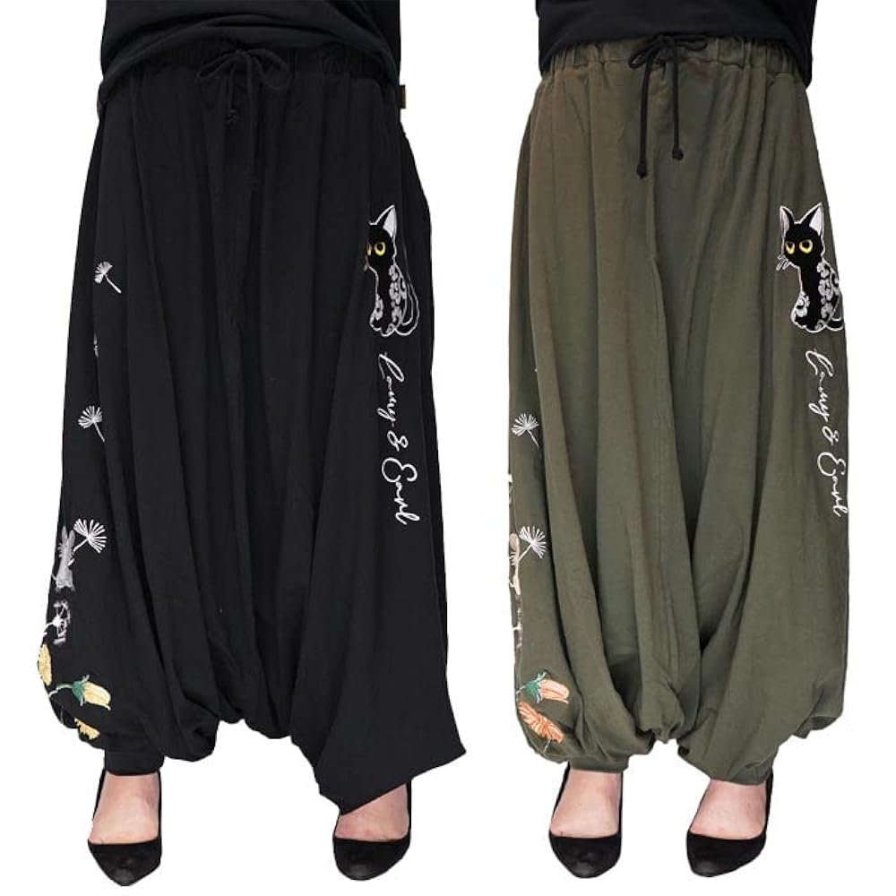 Amazon.co.jp: [Lin] 和柄 サルエルパンツ レディース メンズ 黒